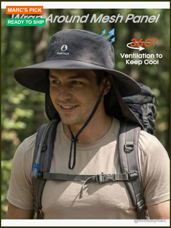 UPF 80+ Sun Hat with Neck Flap, Breathable Mesh, Adjustable Drawstring, main image 5